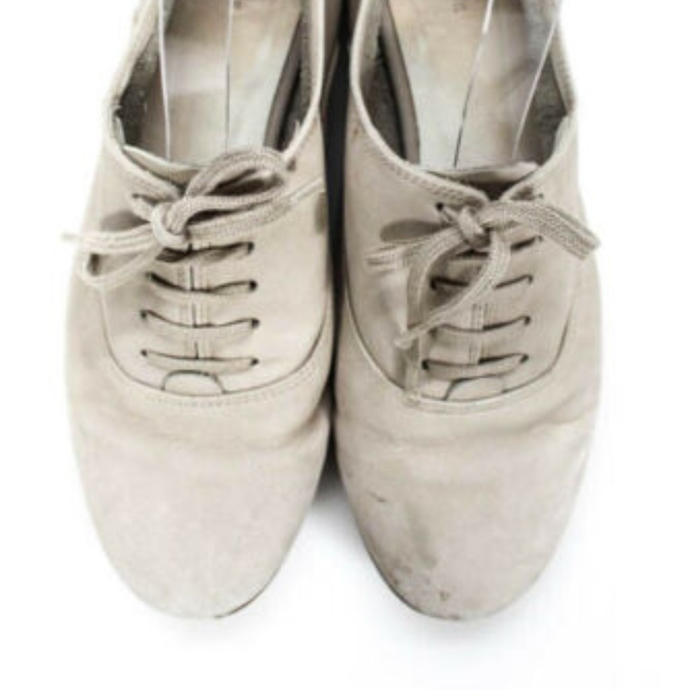 UTERQUE BEIGE LEATHER ROUND TOE LACE UP SNEAKERS - Picture 3 of 6